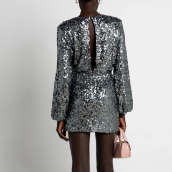 O.P.T. Sequin V-Neck Long Sleeve Rumi Mini Cocktail Dress New! - Picture 2 of 14